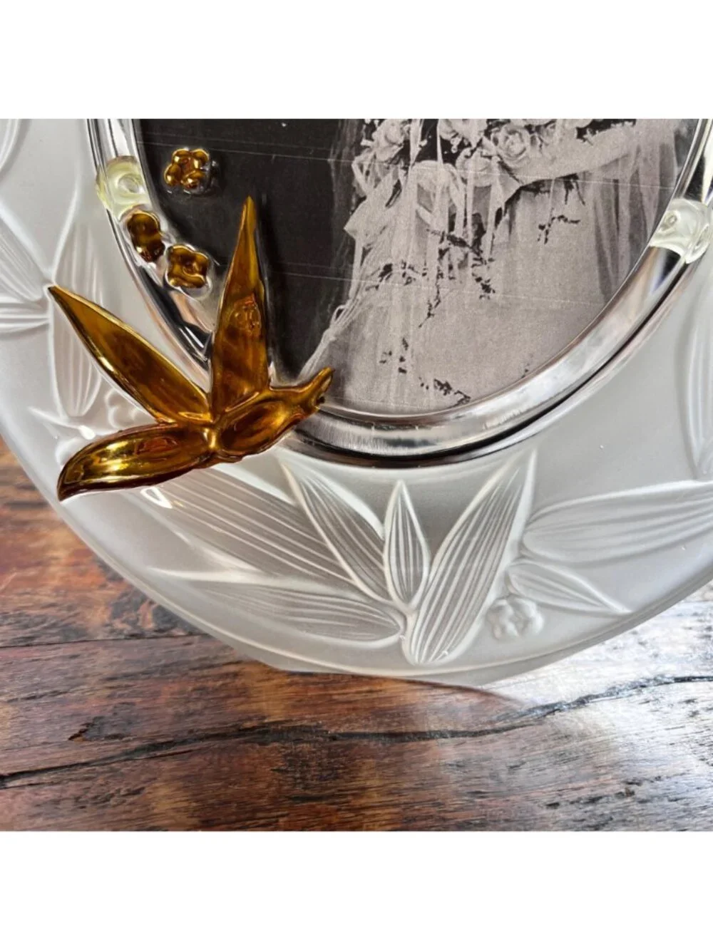 Vintage Bird of Paradise Mikasa Crystal Oval Photo Frame